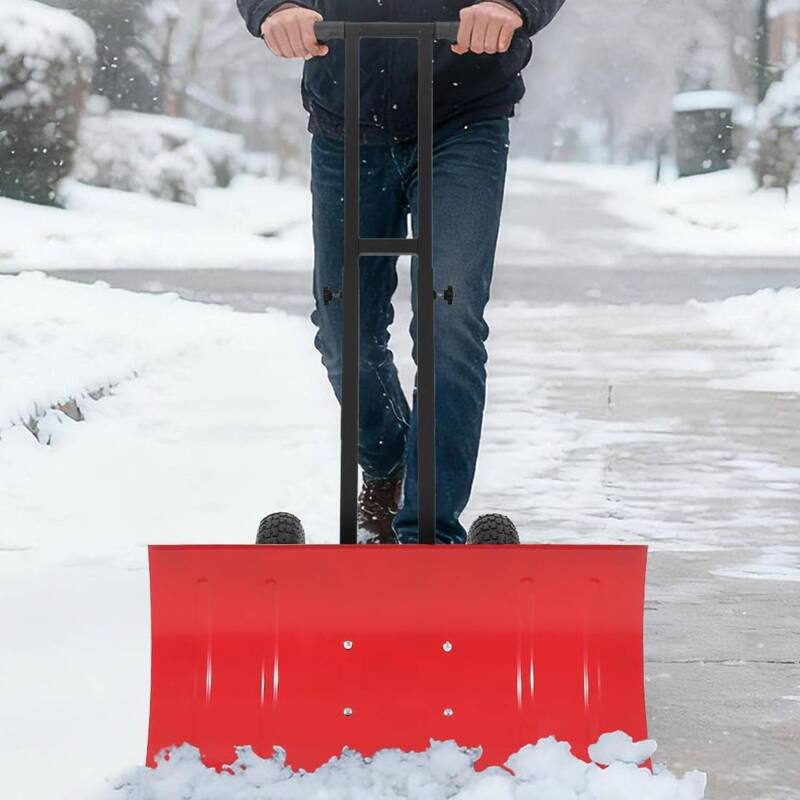 29.13x14 in Heavy Duty Rolling Snow Pusher Shovel for Driveway, Doorway, Sidewalk