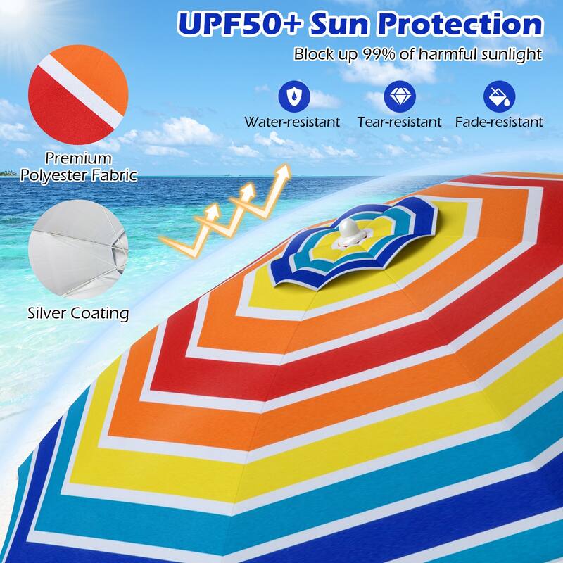 6.5 Feet Multi-Color Portable Beach Umbrella with Adjustable Tilt Air Vent Sun Protection and Carry Bag
