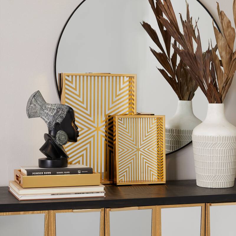 Gold Plastic Mirrored Geometric Living Room Decor Tray (Set of 3)