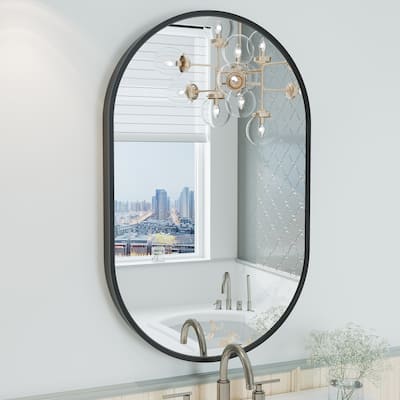 Aluminum Alloy Framed French Cleat Mounted Oval Wall Decor Bathroom Vanity Mirror