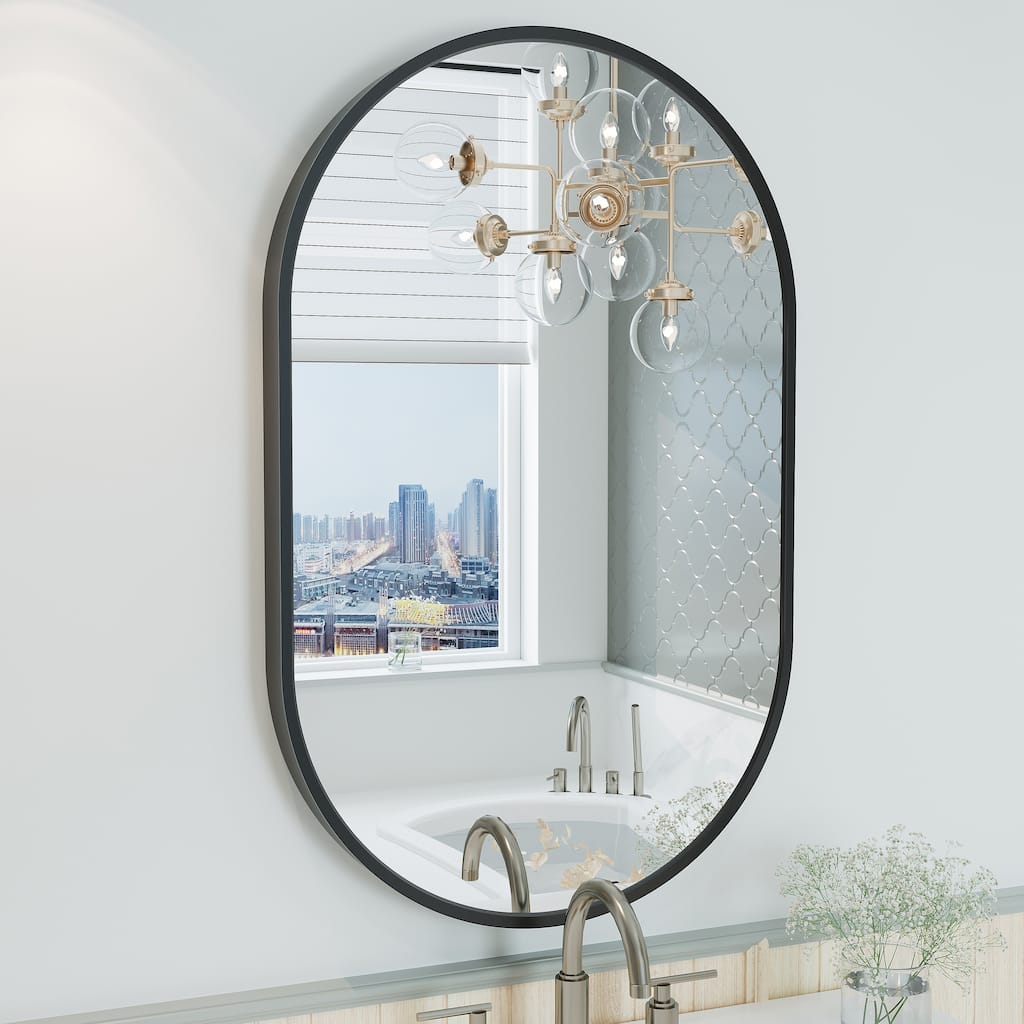 Aluminum Alloy Framed French Cleat Mounted Oval Wall Decor Bathroom Vanity Mirror