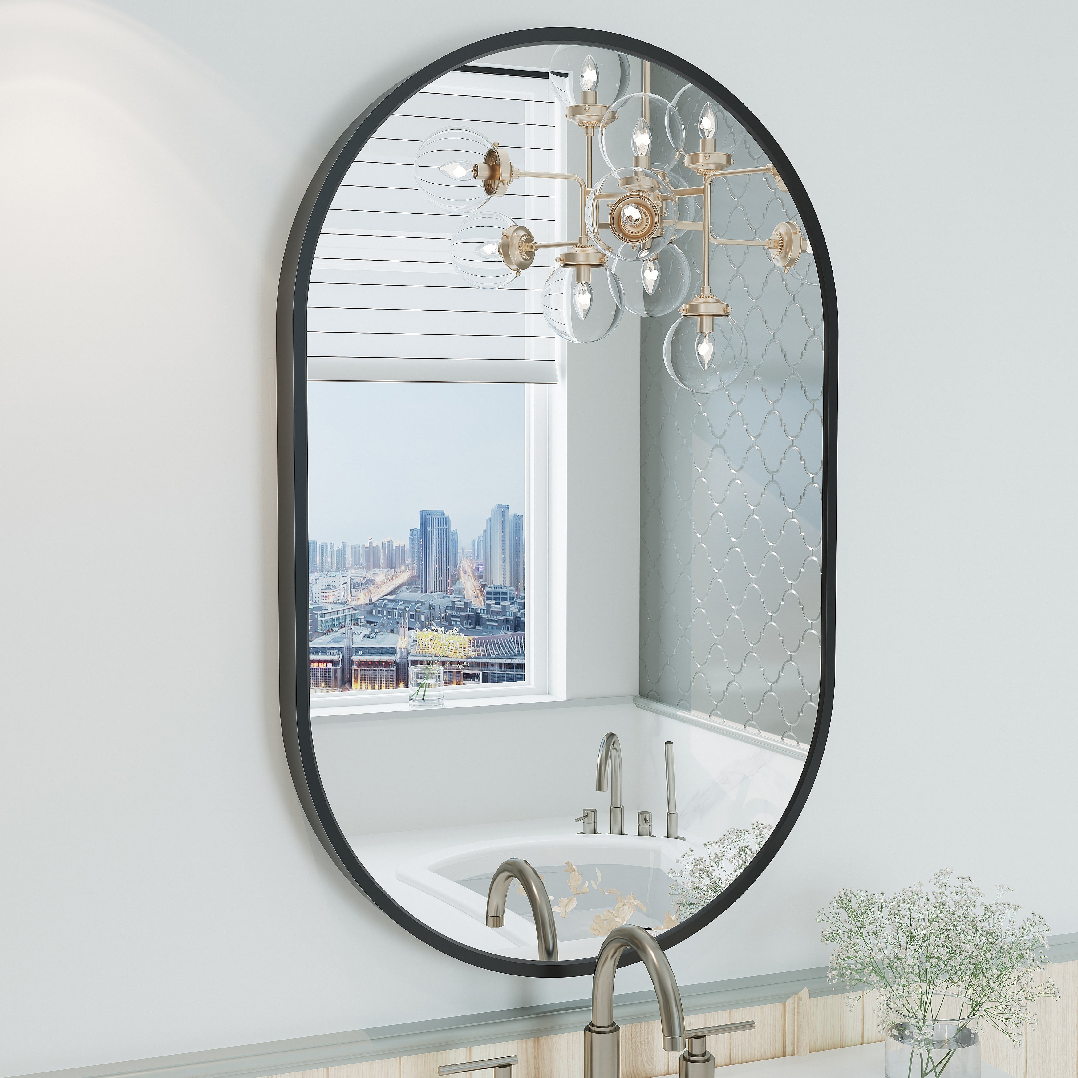5-Year Warranty Aluminum Alloy Framed French Cleat Mounted Oval Wall Decor Bathroom Vanity Mirror