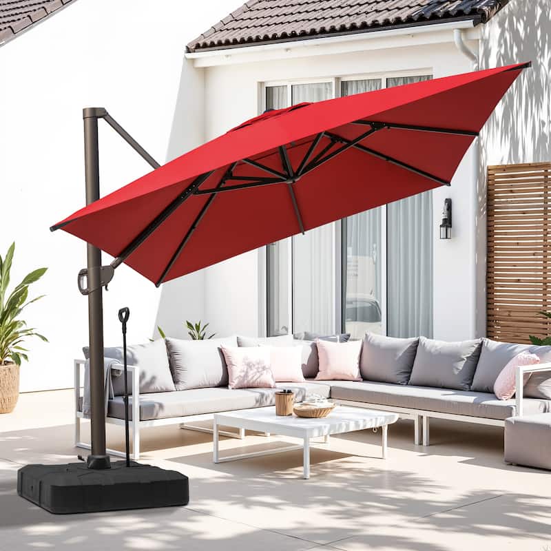 13 ft x 10 ft Outdoor Luxury Aluminum Patio Cantilever Offset Umbrella with Base - Red