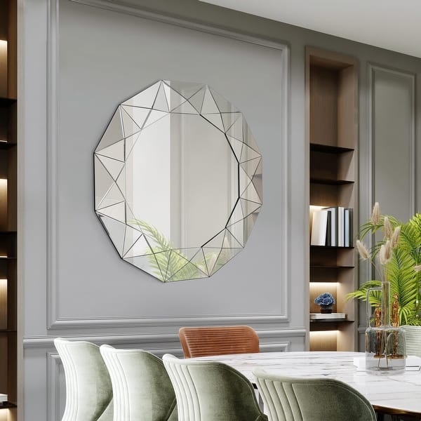 Modern Glam Bathroom Vanity Mirror Wall Decor Mirror Silver Round Glass