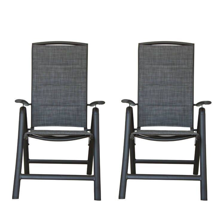 Domi Outdoor Living Aluminum Folding Dining Armchairs (Set of 2) - Adjustable & Weather-Resistant - Black Frame-Padded Textilene
