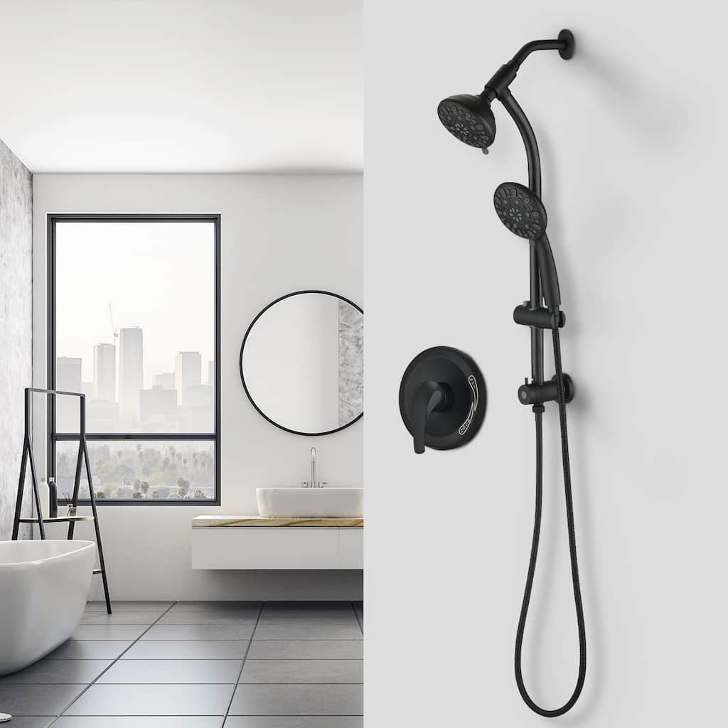 PROOX Drill-Free 5" Rain Shower Handheld Showerhead Combo Stainless Steel Slide Bar(Valve Included) - 5