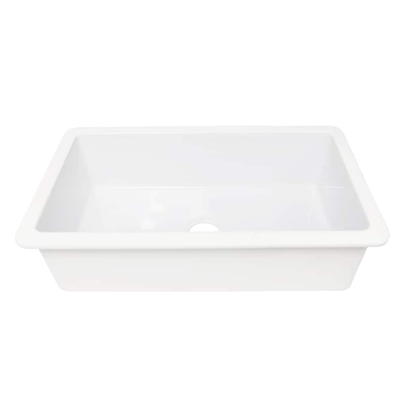 Eden Crisp White Fireclay 31" Single Bowl Undermount Kitchen Sink and Drain - 31.25 x 18 x 8.5