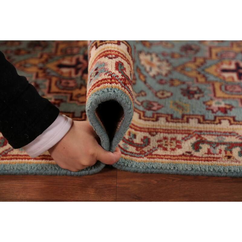 Light Blue Heriz Serapi Indian Runner Rug Hand-Knotted Wool Carpet - 2'5"x 8'0"