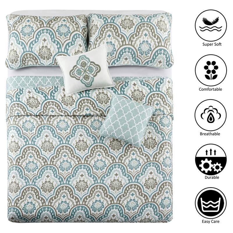 Ikat Blue 5-piece Coverlet Set