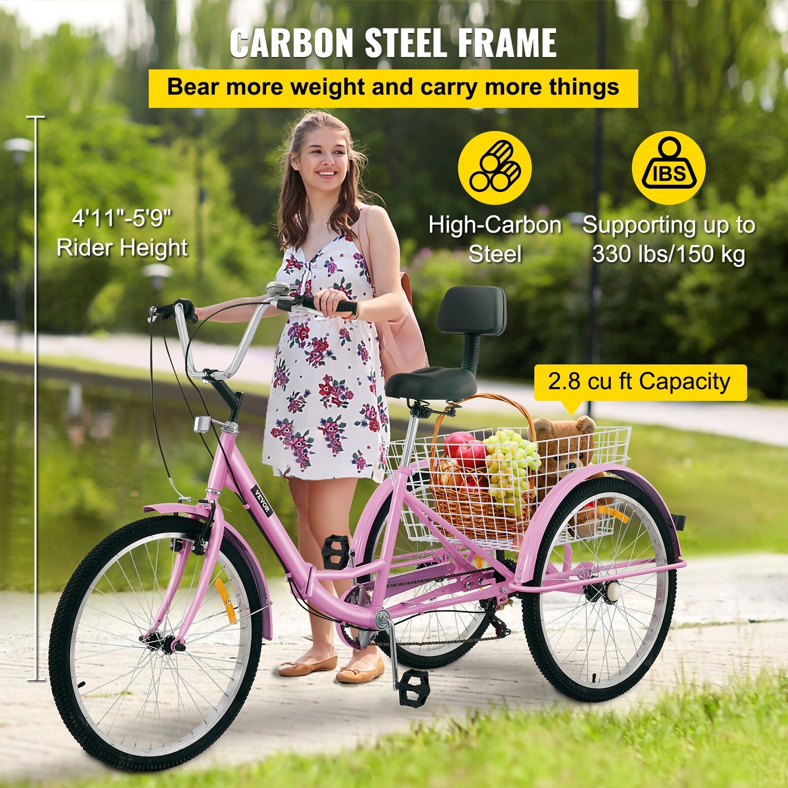 VEVOR 24 Foldable Adult Tricycle Folding Adult Trike 7 Speed