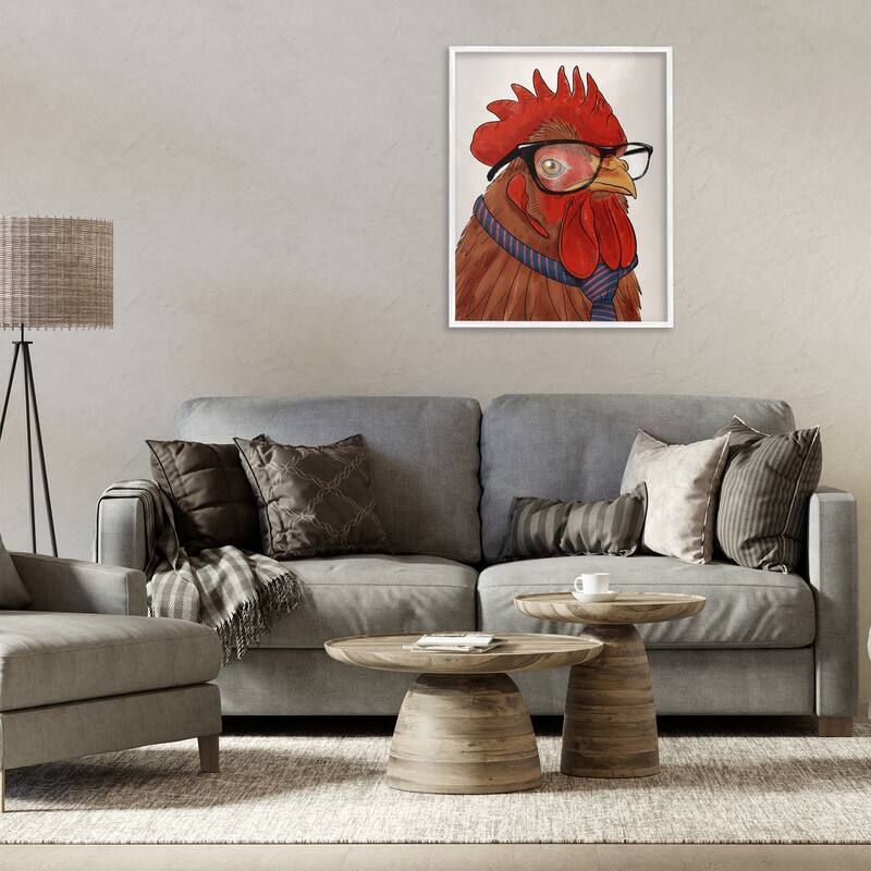 Stupell Trendy Rooster with Tie Framed Giclee Art Design By Marcus Prime