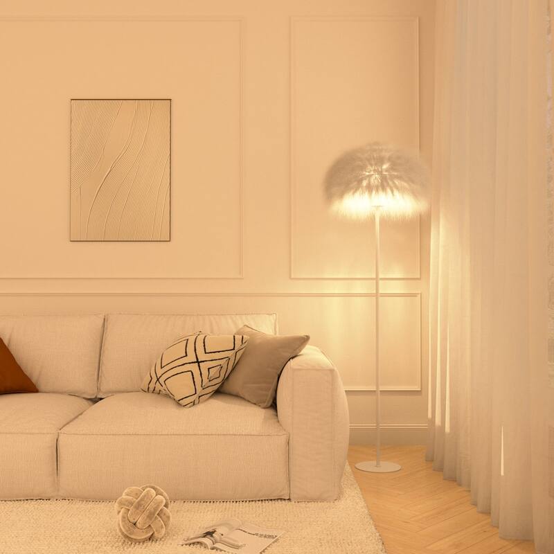 Acroma 63" Blush Pink Feather Floor Lamp with Dome Shade - 1-light