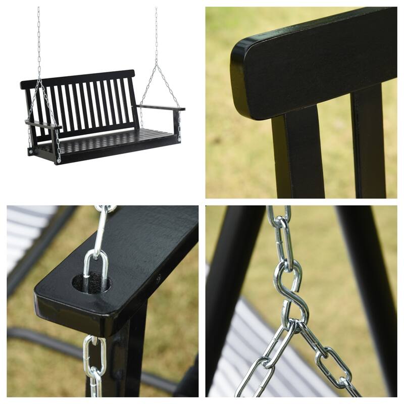 47" Outdoor Wood Hanging Swing Chair with Slatted Build and Chains