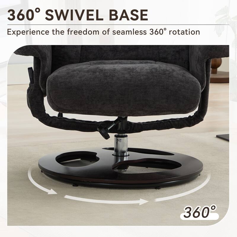 Recliner Chair with Ottoman, Modern 360° Swivel Lounge Chair with Footstool, Chenille Fabric, 5 Point Vibration Massage