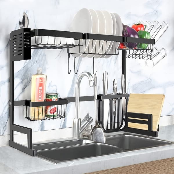Adjustable Stainless Steel Over Sink Dish Drying Rack Bed Bath