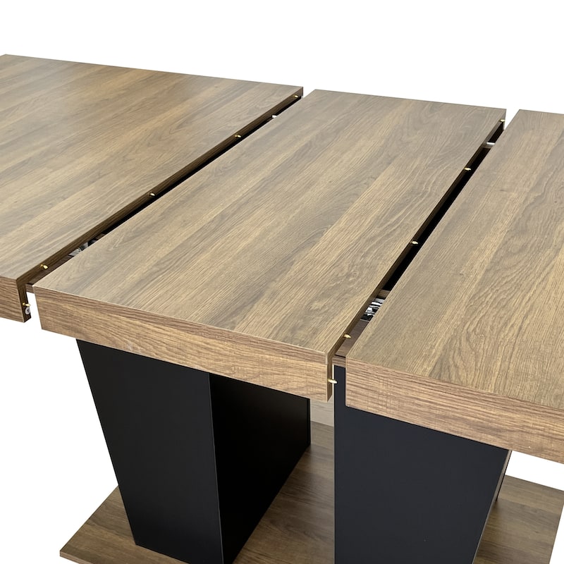 Extendable Dining Room Table for 4-10 People,Wooden Transformer Kitchen Dining Table with Black Double Sturdy Pedestal Base