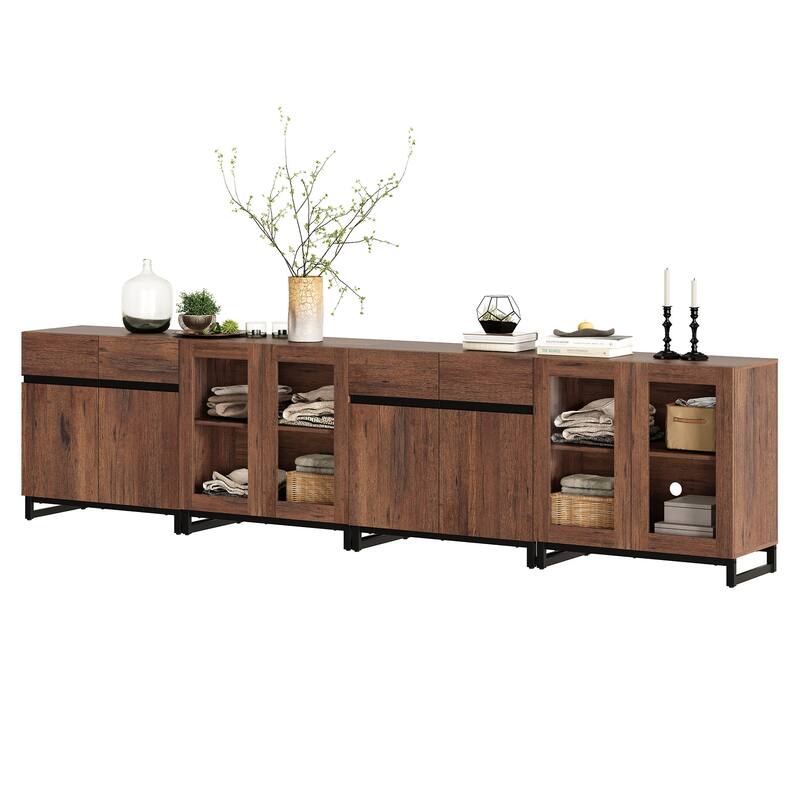 Modern Dresser with Adjustable Shelves, 4 in 1 Storage Cabinet with Glass Doors