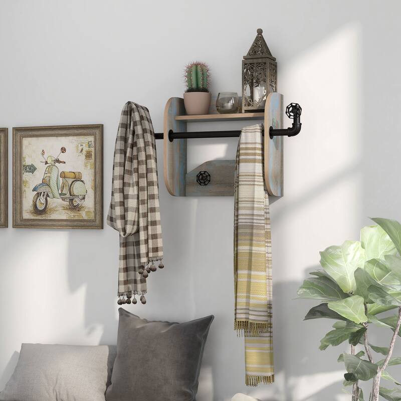 DH BASIC Industrial 27-inch Metal 1-Tier Wall Mounted Coat Rack by Denhour - Distressed Blue
