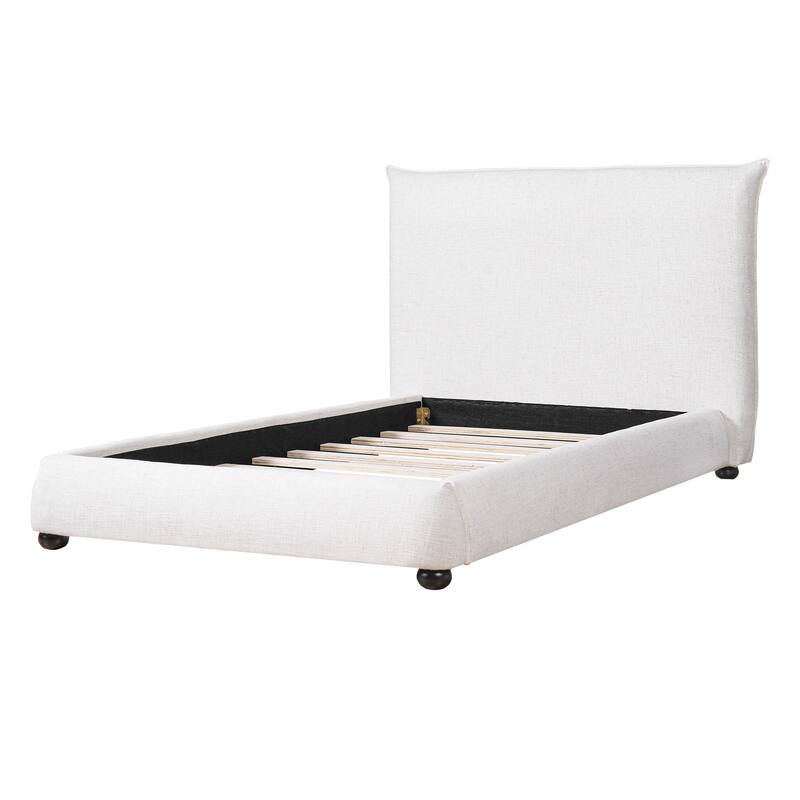 Twin Size Upholstered Platform Bed with Linen Pillow-Back Headboard