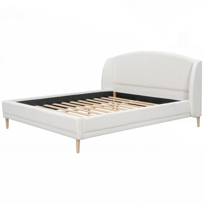 Upholstered Platform Bed Boucle Fabric and Wingback Headboard
