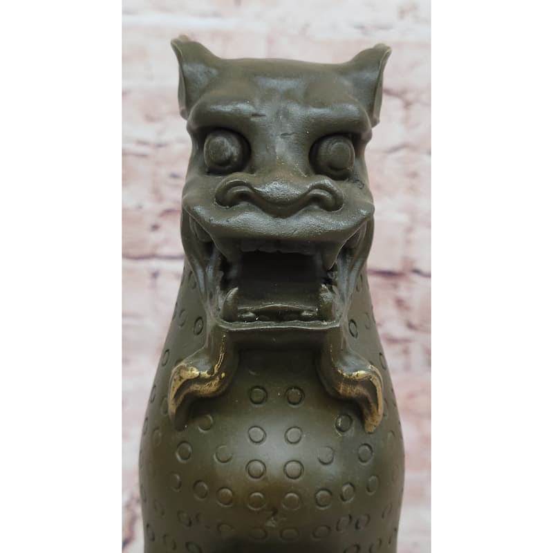 Asian Food Imitative Dog Imitative Lion Guardian Beast Bronze Sculpture On Marble Base
