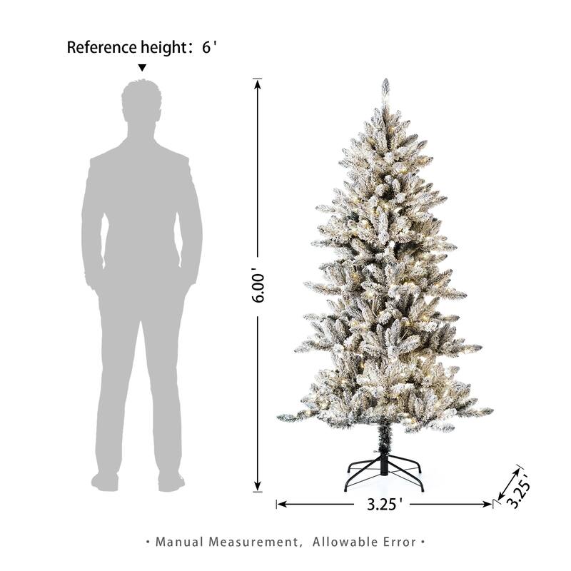 Glitzhome 6FT/7.5FT/9FT/11FT Snow Flocked Pre-lit Artificial Fir Christmas Trees