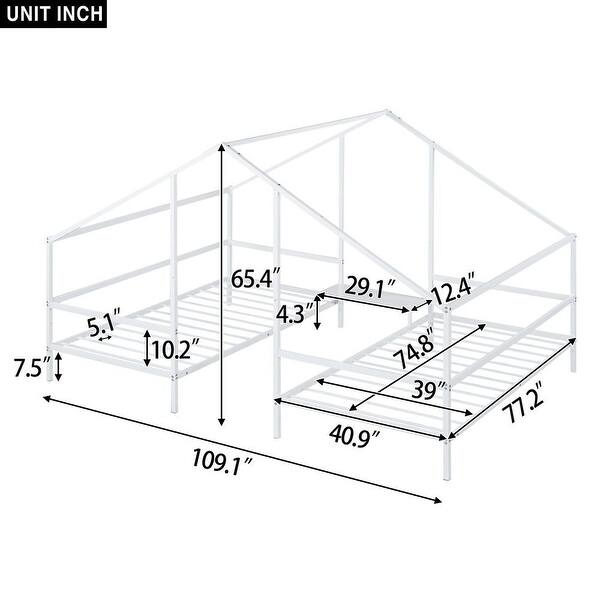 dimension image slide 1 of 2, Metal Double Twin Size Triangular House Beds with Built-in Table