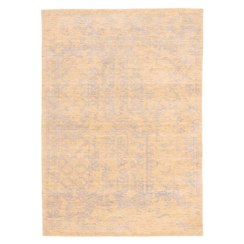 ECARPETGALLERY Hand Loomed Loreto Light Khaki Viscose, Wool Rug - 5'6 x 7'7