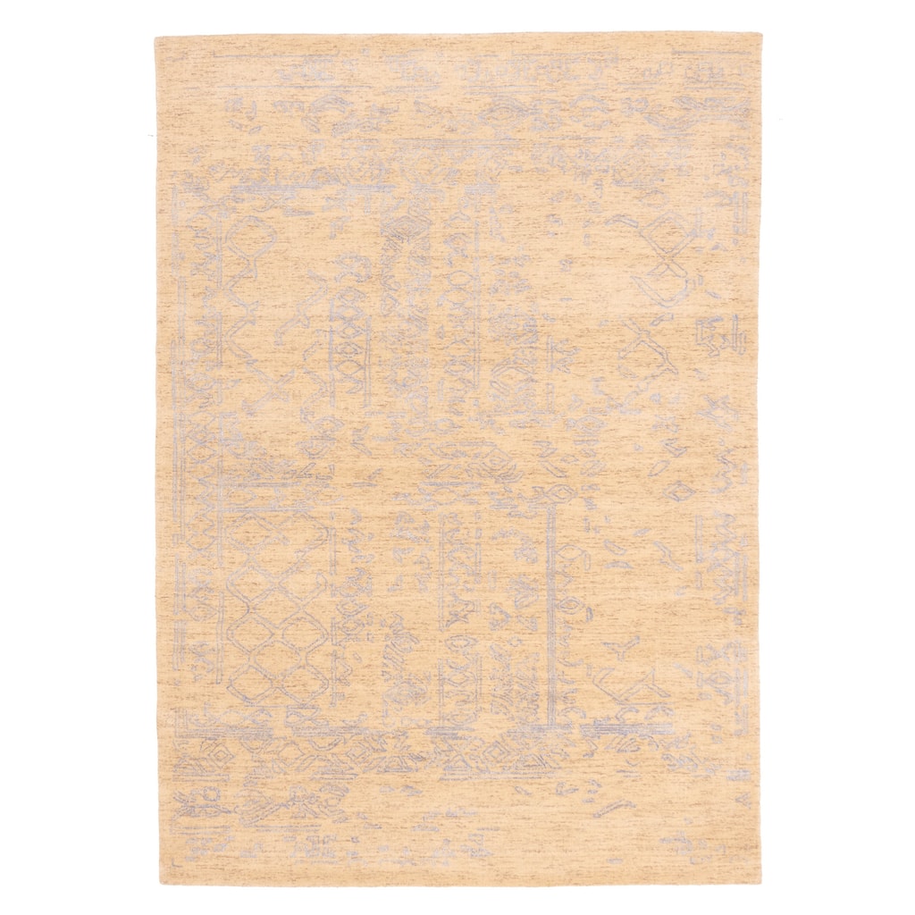 ECARPETGALLERY Hand Loomed Loreto Light Khaki Viscose, Wool Rug - 5'6 x 7'7