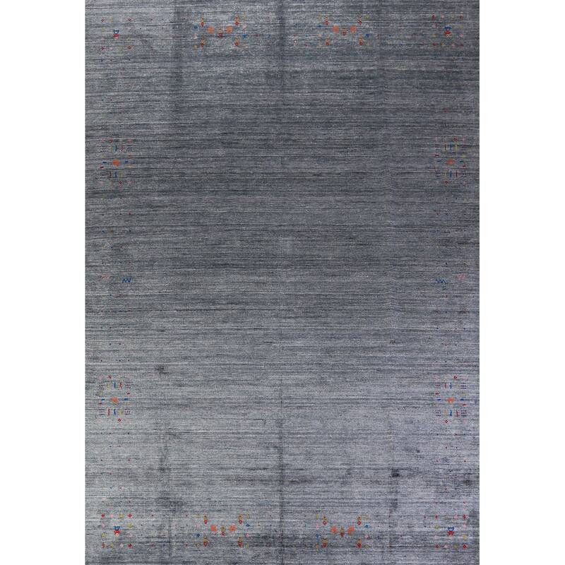 Tribal Gabbeh Indian Area Rug Hand-Knotted Blue Wool Carpet - 9'0" x 12'4"