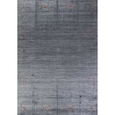 Tribal Gabbeh Indian Area Rug Hand-Knotted Blue Wool Carpet - 9'0" x 12'4"