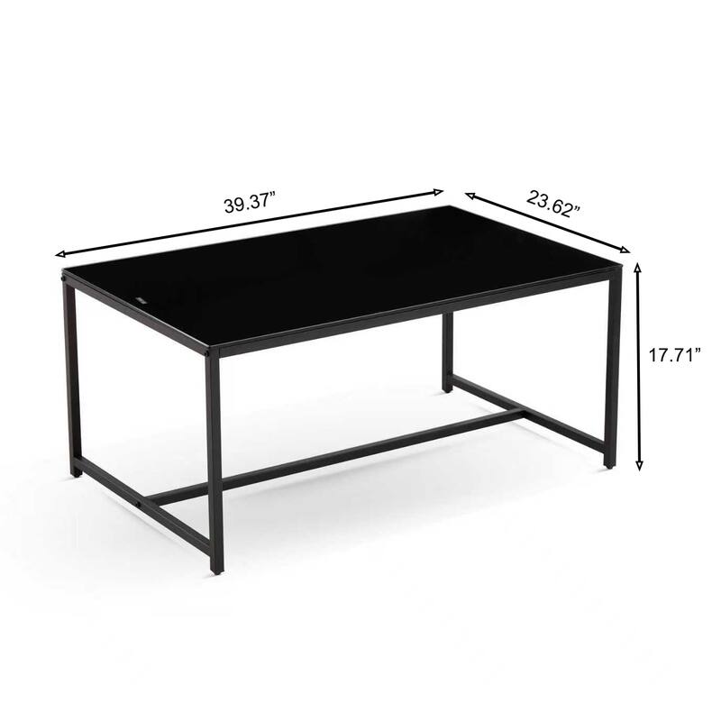 Black Glass Coffee Table, Small Tea Table, Glass with Metal Legs Sofa Table