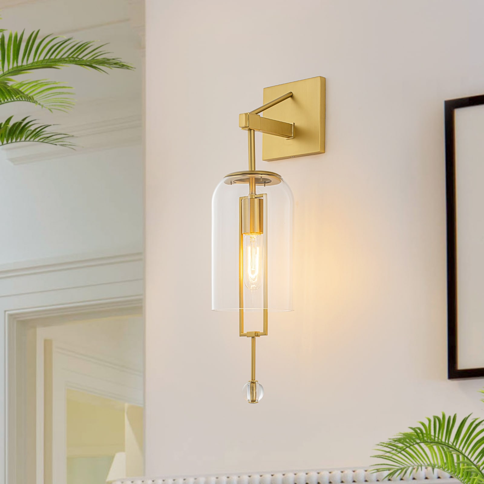 Modern Industrial Brushed Gold Wall Sconce Clear Cylinder Glass Shades - H 23.62inch