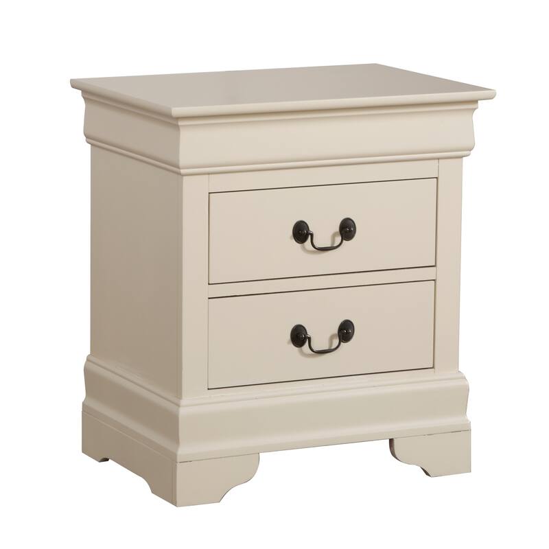 2 Drawer Beige Nightstand, 24 Inch Classic Bedside Table with Real Wood Veneers and Traditional Style