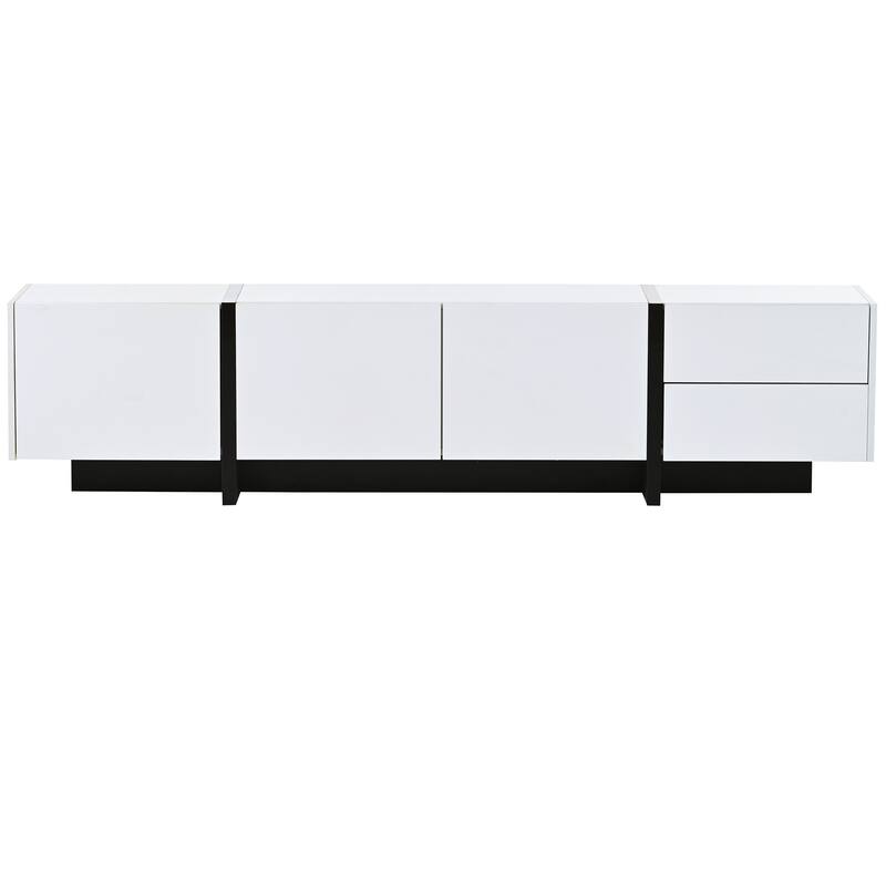 Modern TV Console for TVs Up to 80'', Contemporary Rectangle Design with 3 Cabinets & 2 Drawers, High Gloss Surface