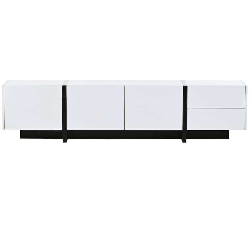 Siavonce White & Black Contemporary Rectangle Design TV Stand - 74.8''W x 13.7''D x 17.7''H