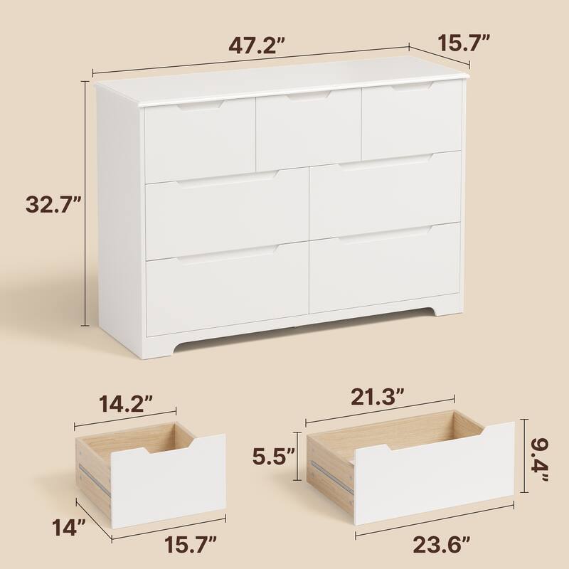 7 Dresser Storage Drawer Units Chest Of Drawers, Dresser With Recessed Distinctive Handles