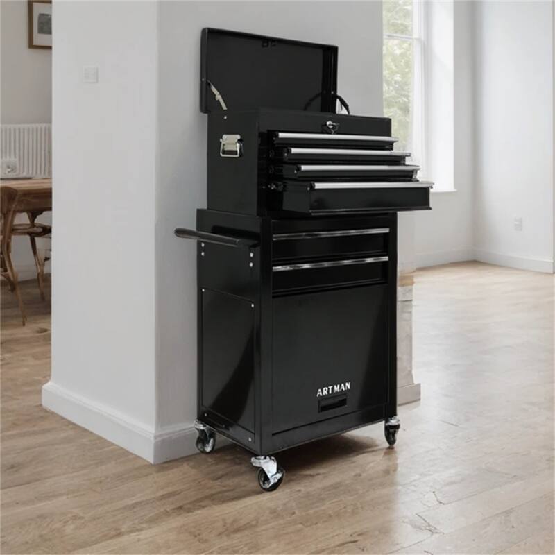 Detachable 6 Drawer Rolling Tool Cart w/ Bottom Cabinet,Foldable Doors