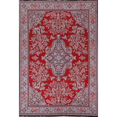 Animals Red Floral Kashan Turkish Area Rug Machine Made Carpet - 9'8" x 12'11"