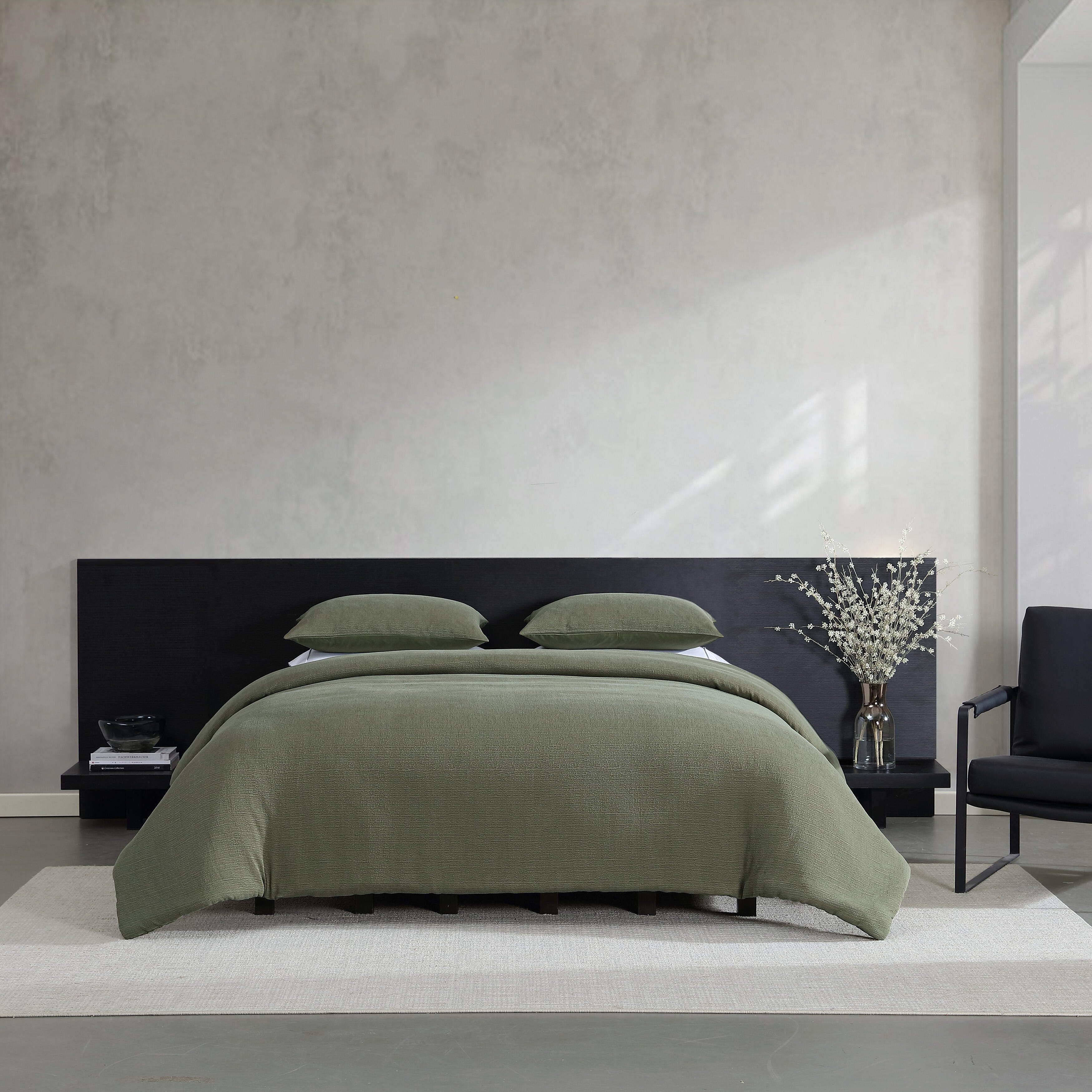 Vera Wang Carved Lines Reversible Green Duvet Cover Set