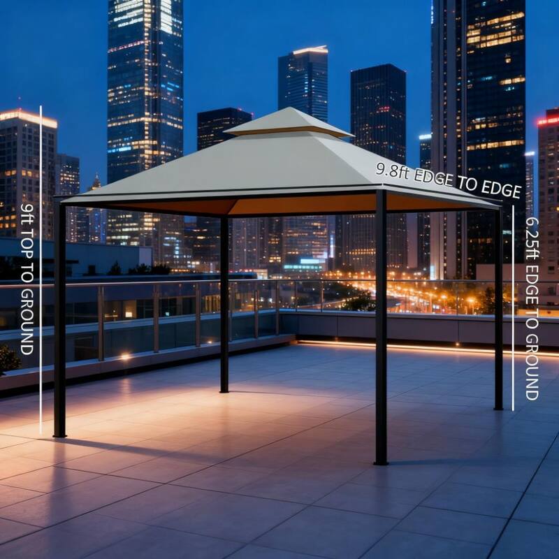 GDFStudio - Outdoor Elegant 10'x10' Steel Patio Gazebo with Double Canopy & Privacy Curtains