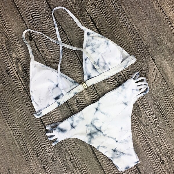 Women Sexy Marble Print Padded Bra Beach Halter Bikini Set Swimwer