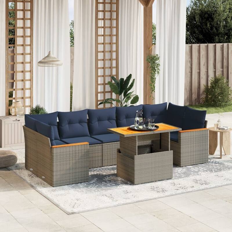 vidaXL Patio Sofa Set with Cushions Outdoor Furniture 8 Piece Poly Rattan - 24.4 x 24.4 x 27.2 - Grey