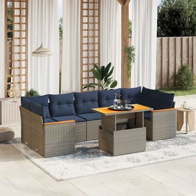 vidaXL Patio Sofa Set with Cushions Outdoor Furniture 8 Piece Poly Rattan - 24.4 x 24.4 x 27.2