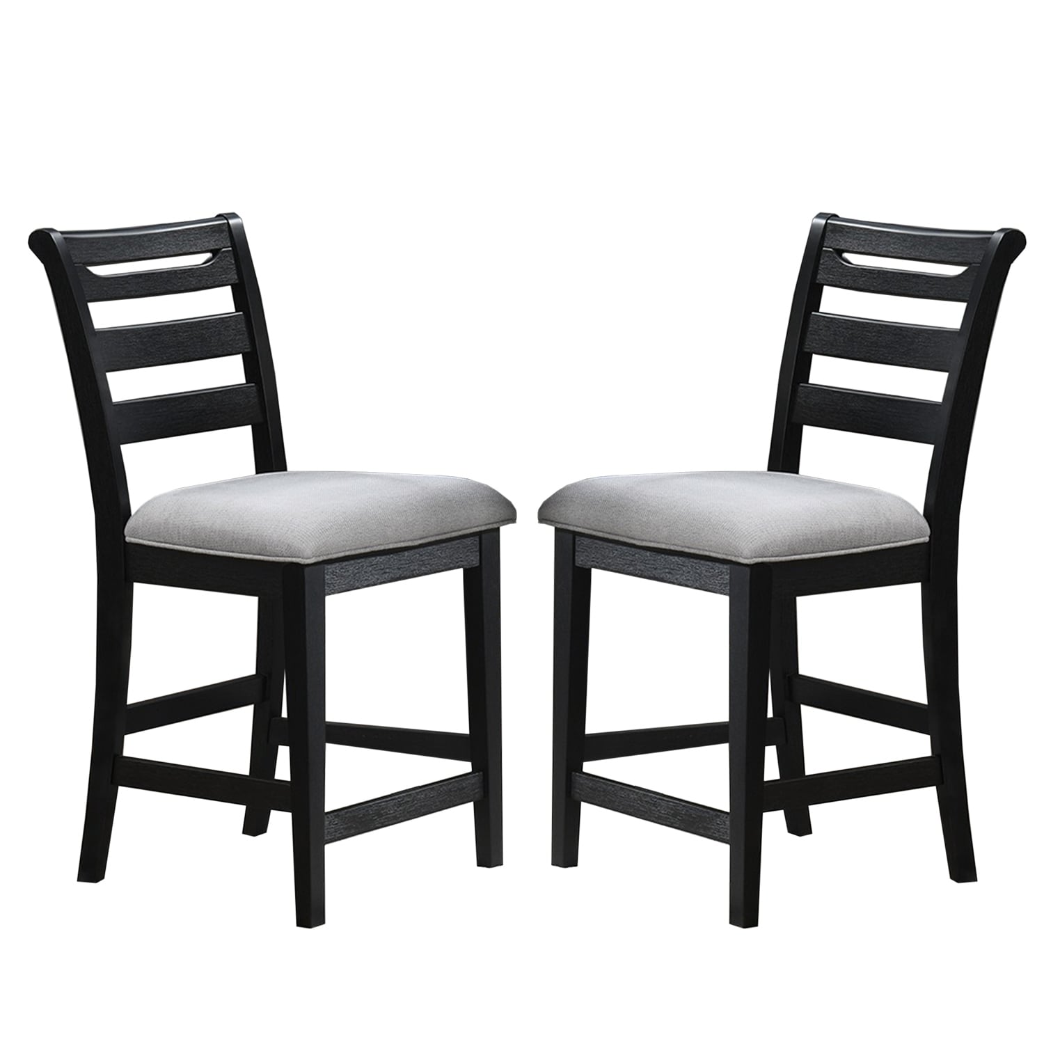 Set of 2 Upholstered Counter High Chairs with Ladder-back in Black and Gray