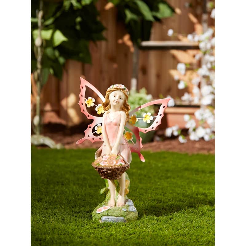 Fairy Solar Lighted Outdoor Garden Statue - 10.75" - Pink and Green