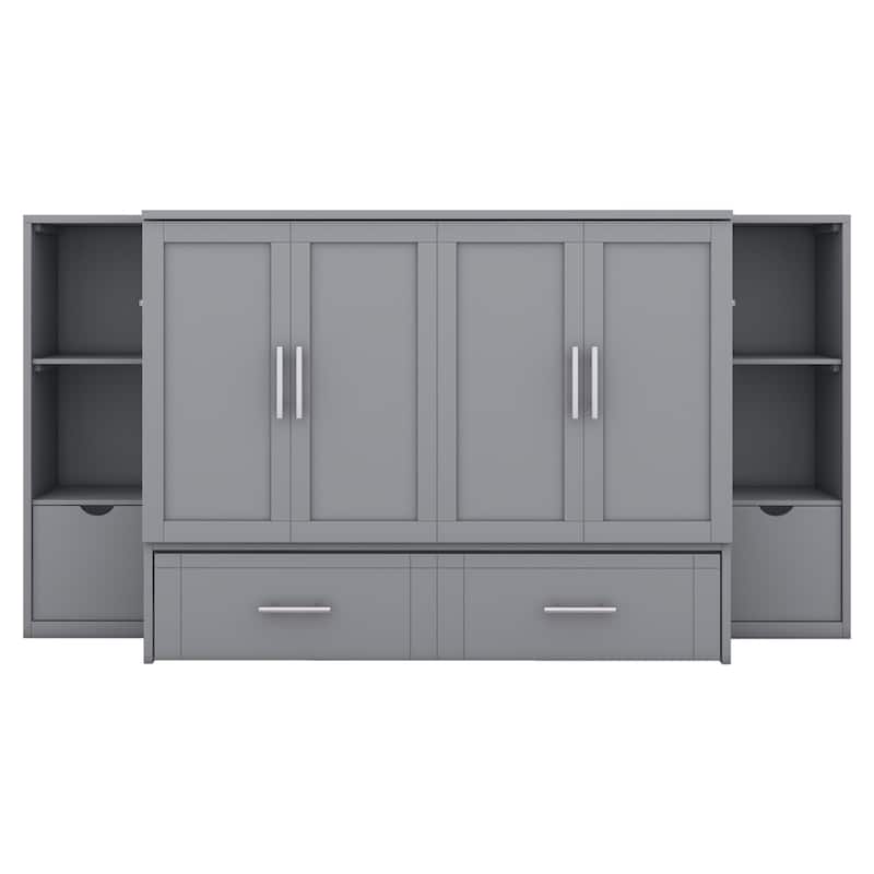 Full Size Murphy Bed with Shelves, Drawers and USB Ports