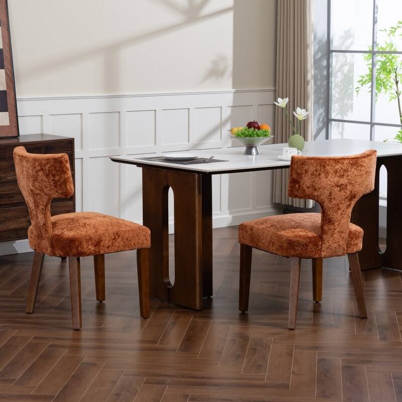 Linen Upholstered Dining Chairs Set of 2, Ergonomic Armless Side Chairs, Kitchen Chairs with Curved Back & Hardwood Frame