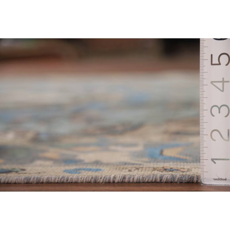 Hand Knotted Oriental 100% Wool Carpet Traditional Floral Navy Blue & Blues Tabriz Area Rug - 9' 4'' X 6' 5''