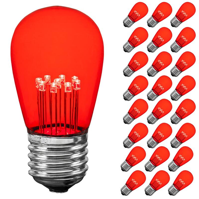 25 Pack LED S14 Outdoor Patio Edison Replacement Bulbs, Warm White, E26 Base - Large - Red
